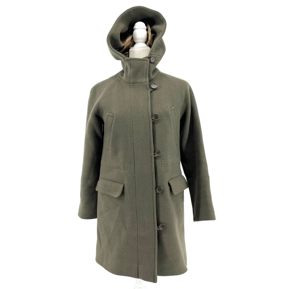 J. Crew Women’s 4P Stadium Cloth Nello Gori Green Wool Duffle Pea Coat‎ Hooded - Picture 7 of 10